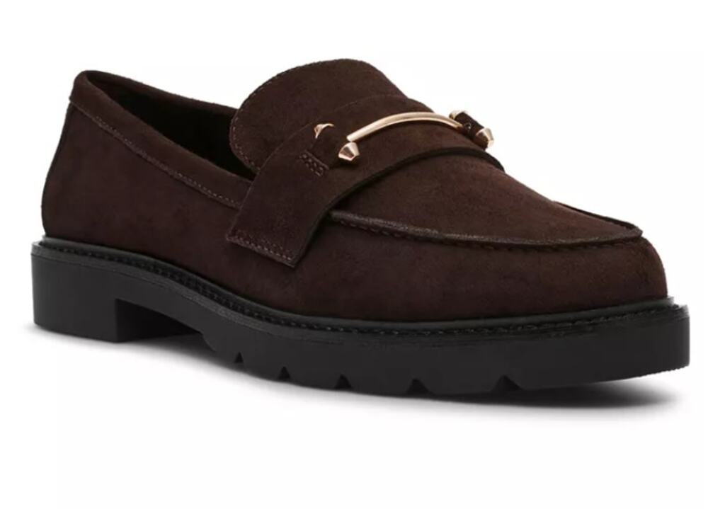 Anne Klein Akemme Shoes Women's Size 7.5W Brown Faux Suede Loafers Studded